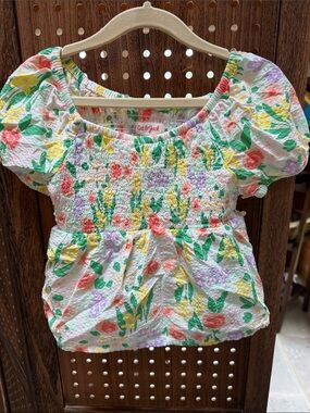 Cat & Jack White Floral Smocked Top with Multicolor Blooms